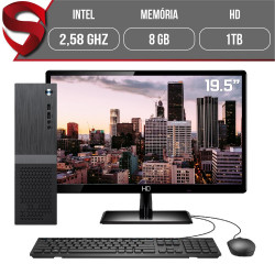 Computador Completo Intel 2,58Ghz 8GB HD 1TB Monitor 19.5" HDMI LED Áudio 5.1 canais Slim Skill

