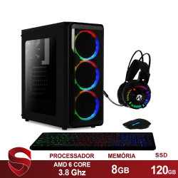PC Gamer AMD 6-Core CPU 3.8Ghz 8GB (Placa de vídeo Radeon R5 2GB) SSD 120GB Kit Gamer Skill  
